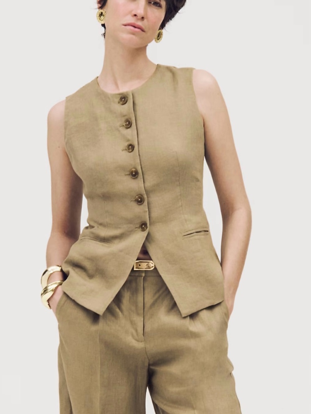 J. Crew Olive-Green Linen Vest